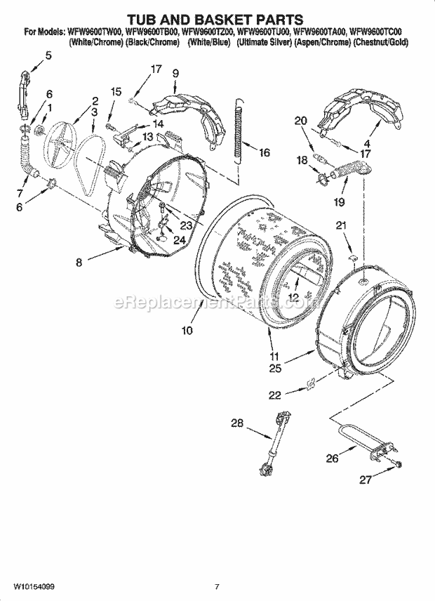 Whirlpool WFW9600TU00 Residential Washer Tub and Basket Parts Diagram