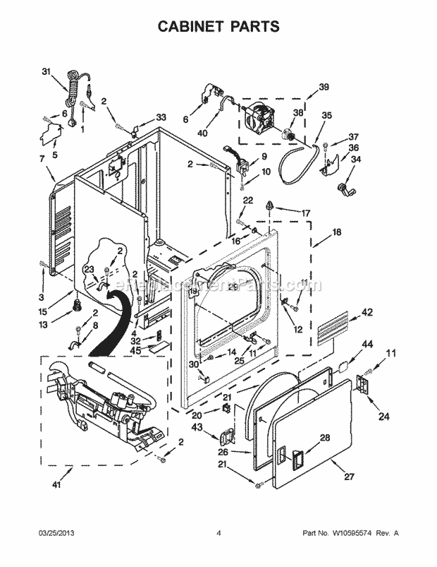 Whirlpool WGD4800XQ3 Gas Dryer Cabinet Parts Diagram