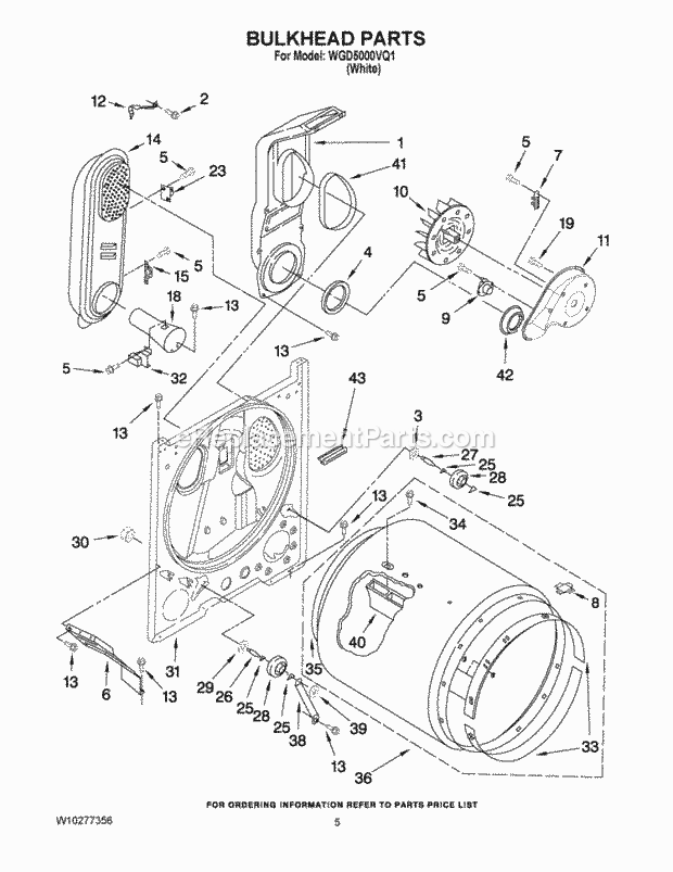 Whirlpool WGD5000VQ1 Residential Dryer Bulkhead Parts Diagram