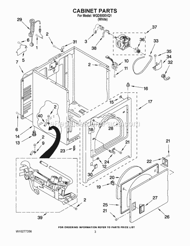 Whirlpool WGD5000VQ1 Residential Dryer Cabinet Parts Diagram