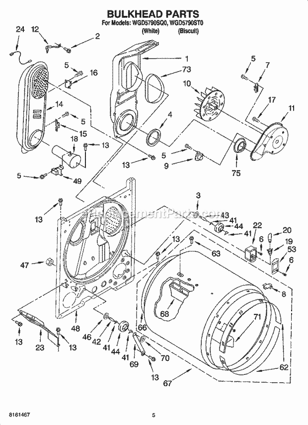 Whirlpool WGD5790SQ0 Residential Dryer Bulkhead Parts Diagram