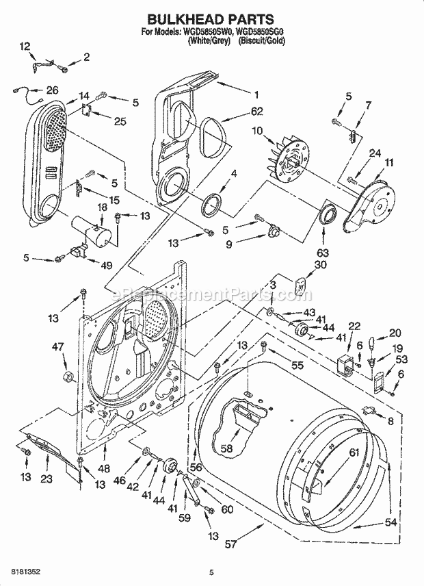 Whirlpool WGD5850SW0 Residential Dryer Bulkhead Parts Diagram