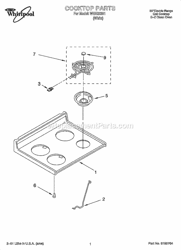 Whirlpool WGE32301 Freestanding Electric Cooktop Parts Diagram