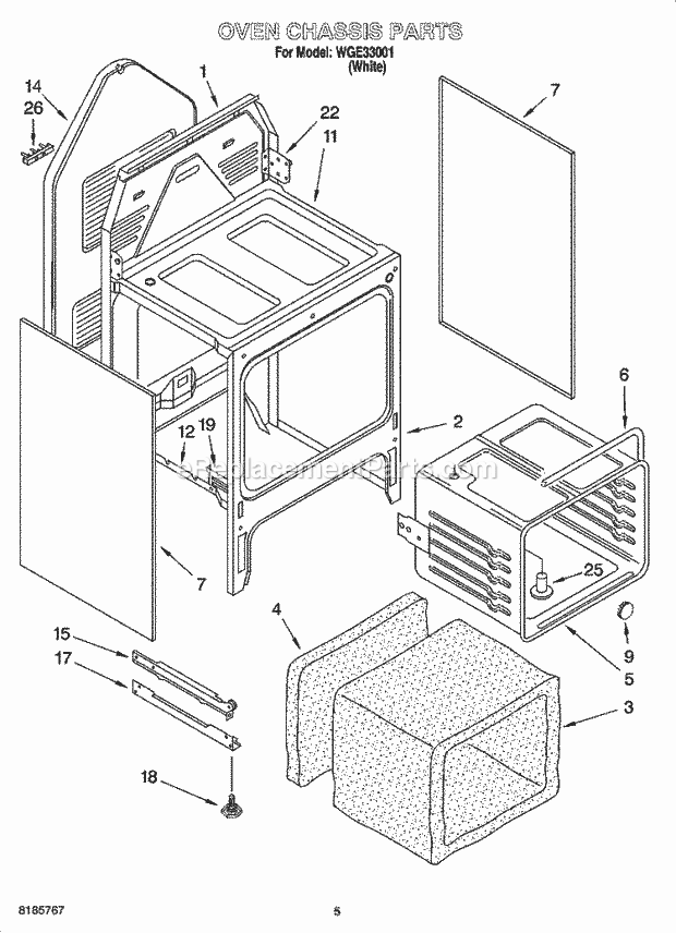 Whirlpool WGE33001 Freestanding Electric Oven Chassis Parts Diagram