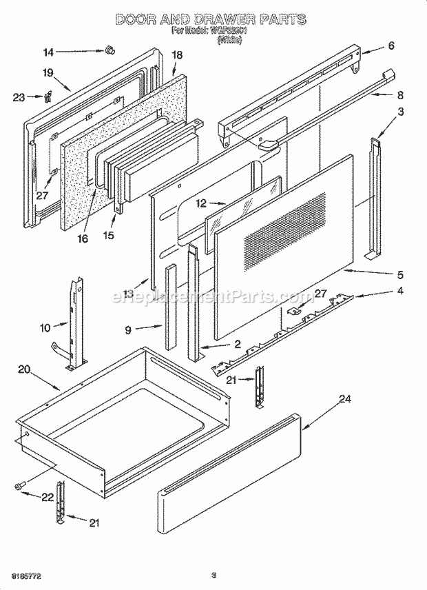 Whirlpool WGP32801 Freestanding Electric Door and Drawer Parts Diagram