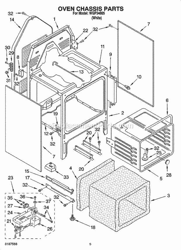 Whirlpool WGP34805 Freestanding Electric Oven Chassis Parts Diagram