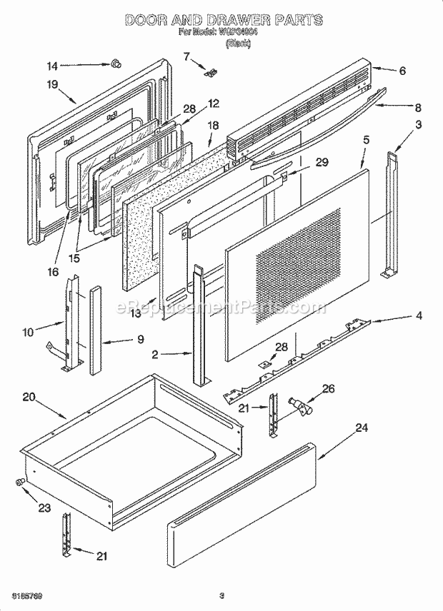 Whirlpool WGP34904 Freestanding Electric Door and Drawer Parts Diagram