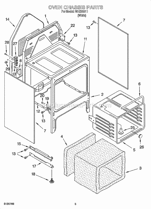 Whirlpool WHE33311 Freestanding Electric Oven Chassis Parts Diagram