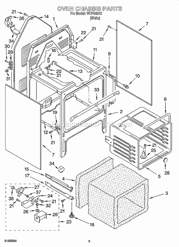 Whirlpool WHP83812 Freestanding Electric Oven Chassis Parts Diagram