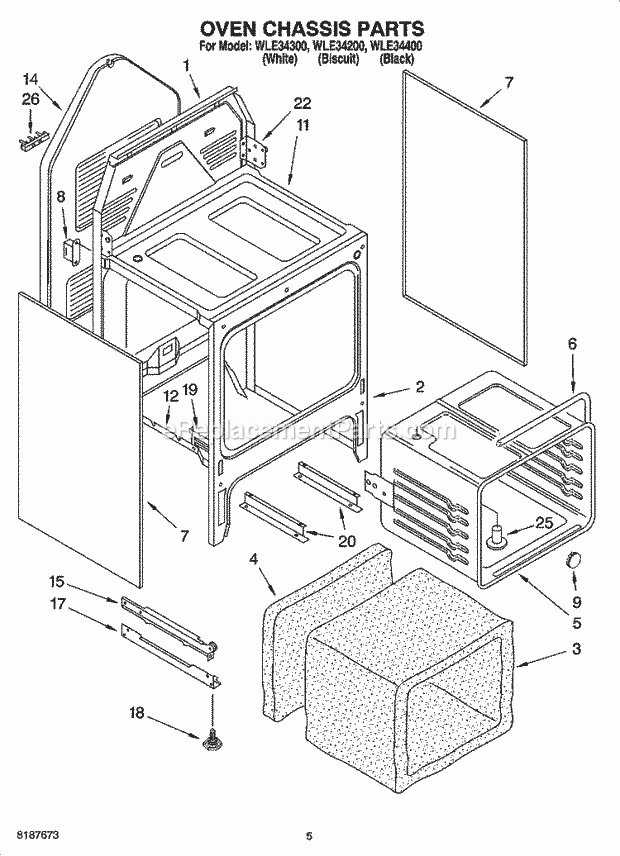 Whirlpool WLE34200 Freestanding Electric Oven Chassis Parts Diagram