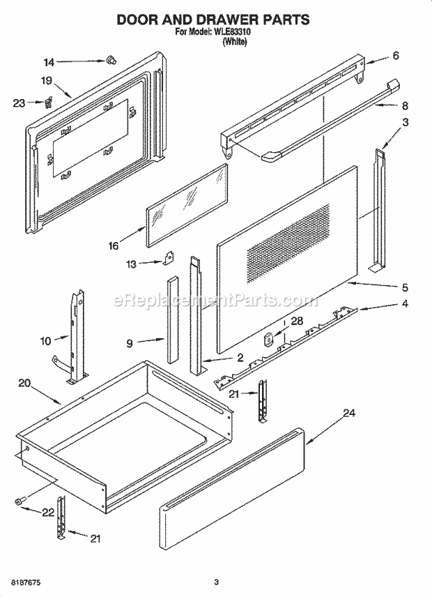 Whirlpool WLE83310 Freestanding Electric Door and Drawer Parts Diagram