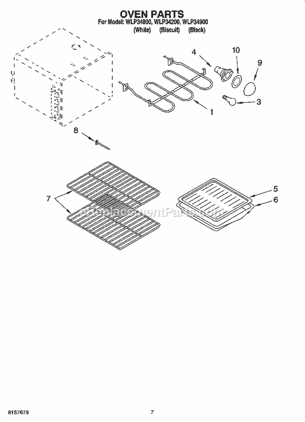 Whirlpool WLP34900 Freestanding Electric Oven Parts Diagram