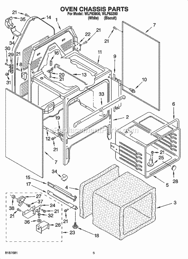 Whirlpool WLP83200 Freestanding Electric Oven Chassis Parts Diagram
