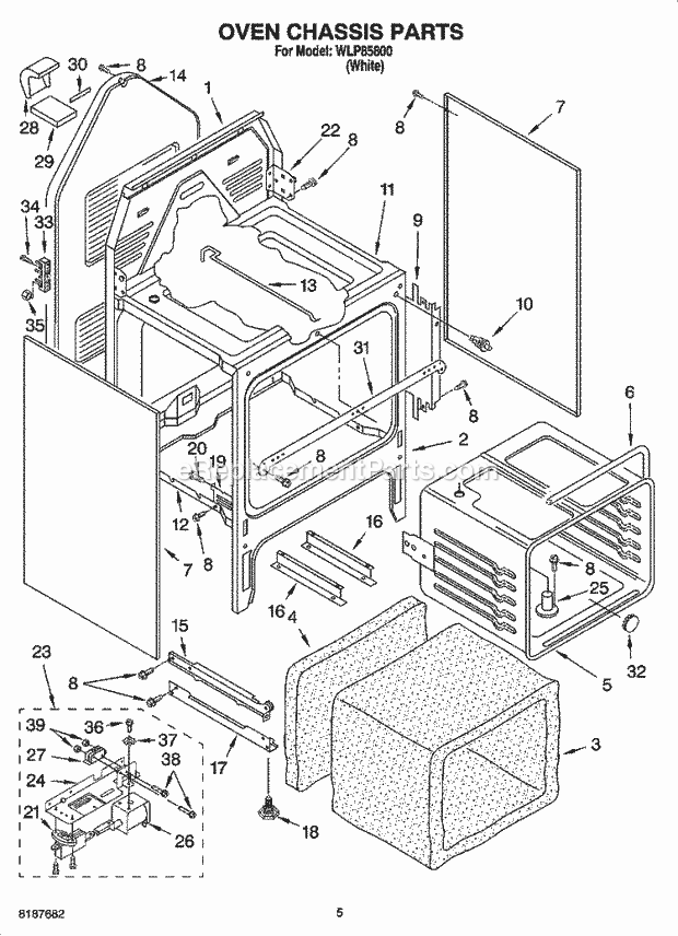 Whirlpool WLP85800 Freestanding Electric Oven Chassis Parts Diagram