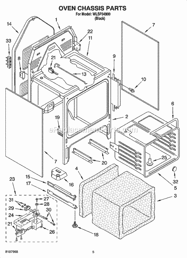 Whirlpool WLSP34900 Freestanding Electric Oven Chassis Parts Diagram