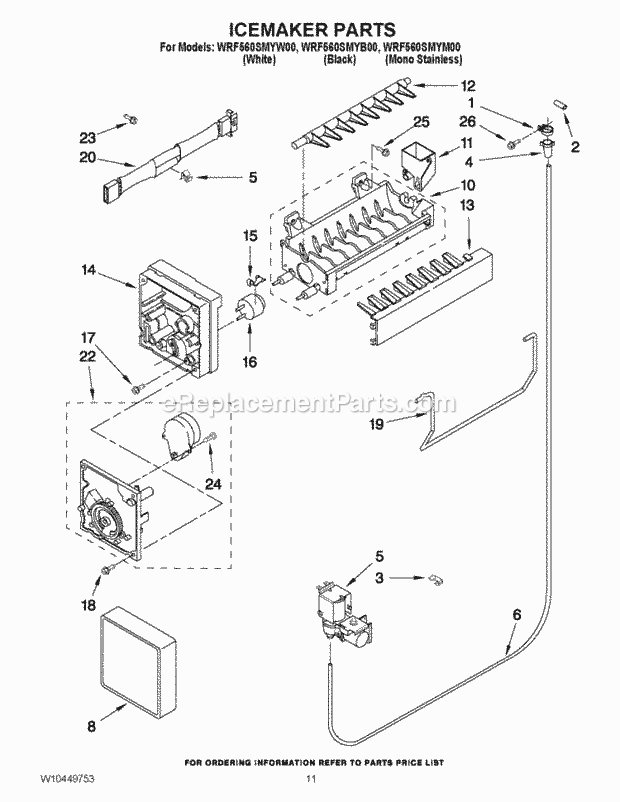 Whirlpool WRF560SMYM00 Bottom Freezer Refrigerator Icemaker Parts Diagram