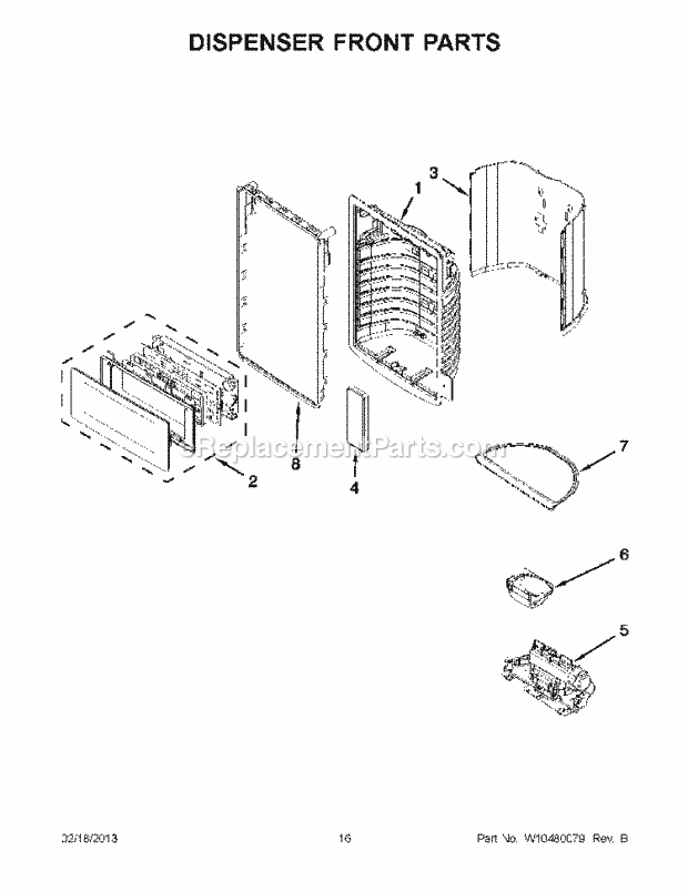 Whirlpool WRF990SLAB00 Refrigerator Dispenser Front Parts Diagram