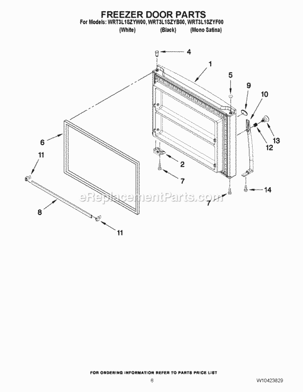 Whirlpool WRT3L1SZYB00 Top Freezer Refrigerator Freezer Door Parts Diagram