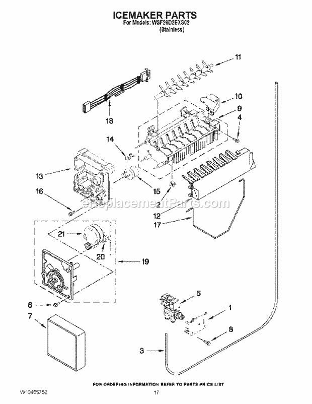 Whirlpool WSF26D2EXS02 Refrigerator Icemaker Parts Diagram