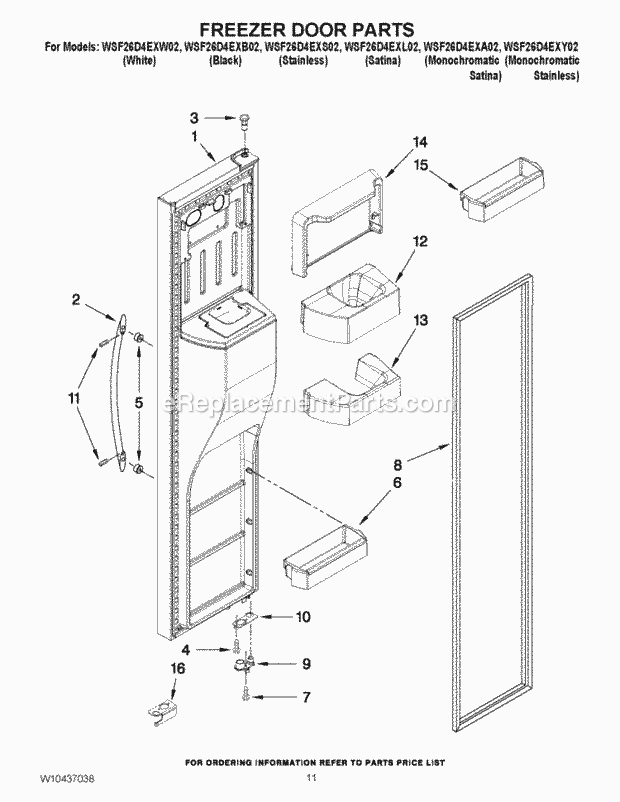 Whirlpool WSF26D4EXB02 Side-By-Side Refrigerator Freezer Door Parts Diagram