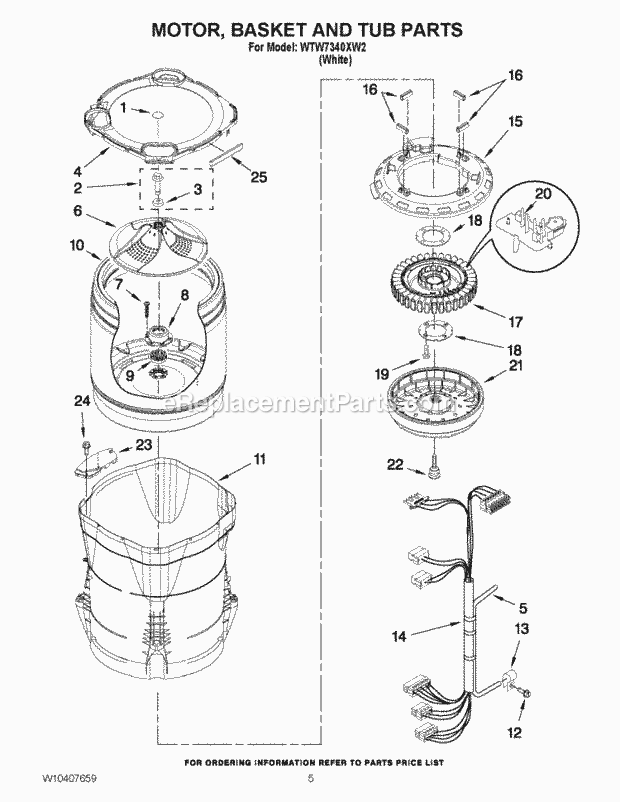 Whirlpool WTW7340XW2 Residential Automatic Washer Motor, Basket and Tub Parts Diagram