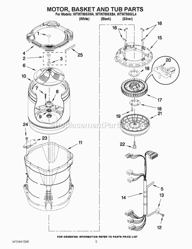 Whirlpool WTW7800XL4 Residential Automatic Washer Motor, Basket and Tub Parts Diagram