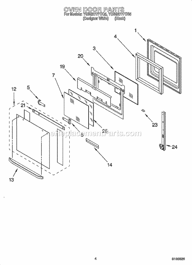 Whirlpool YGBS277PDQ5 Electric Built-in Oven Oven Door Parts Diagram