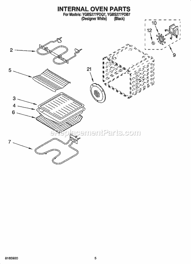 Whirlpool YGBS277PDQ7 Electric Built-in Oven Internal Oven Parts Diagram