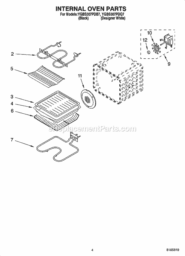 Whirlpool YGBS307PDB7 Electric Built-in Oven Internal Oven Parts Diagram