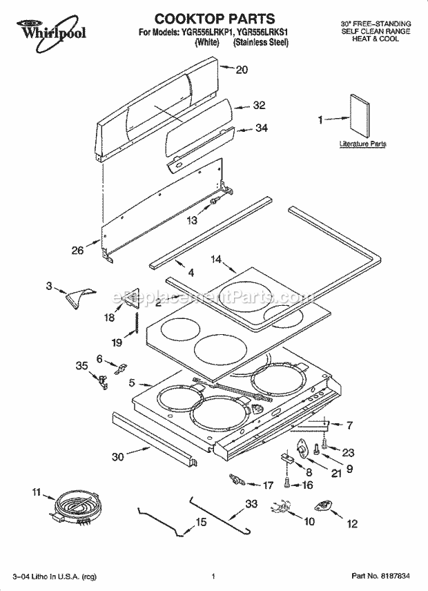 Whirlpool YGR556LRKP1 Refrigerator Range Cooktop Parts Diagram