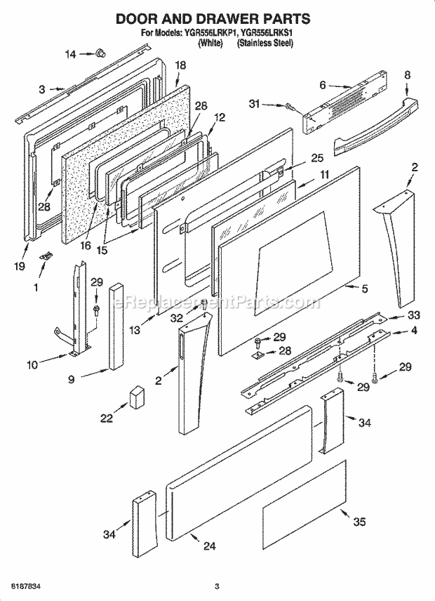 Whirlpool YGR556LRKP1 Refrigerator Range Door and Drawer Parts Diagram