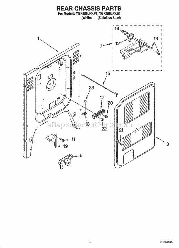 Whirlpool YGR556LRKP1 Refrigerator Range Rear Chassis Parts Diagram