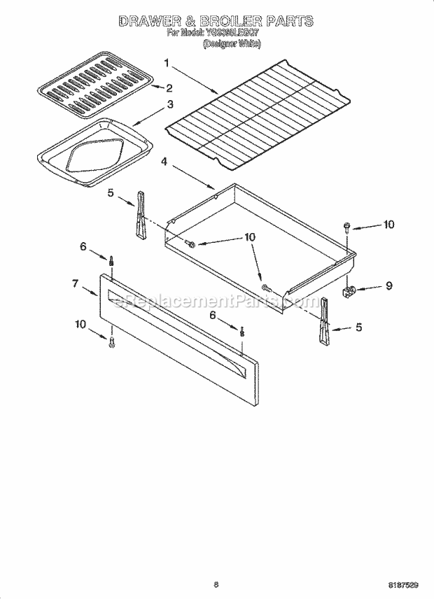 Whirlpool YGS395LEGQ7 Freestanding Gas Range Drawer & Broiler Parts, Miscellaneous Parts Diagram