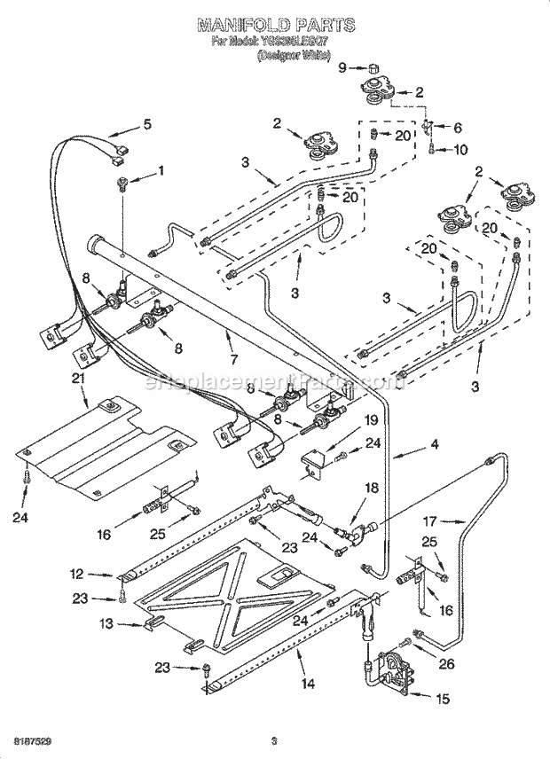 Whirlpool YGS395LEGQ7 Freestanding Gas Range Manifold Parts Diagram