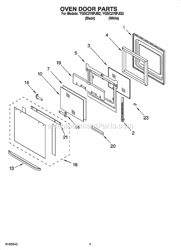 Whirlpool YGSC278PJQ2 Wall Oven/Microwave Combo Oven Door Parts Diagram