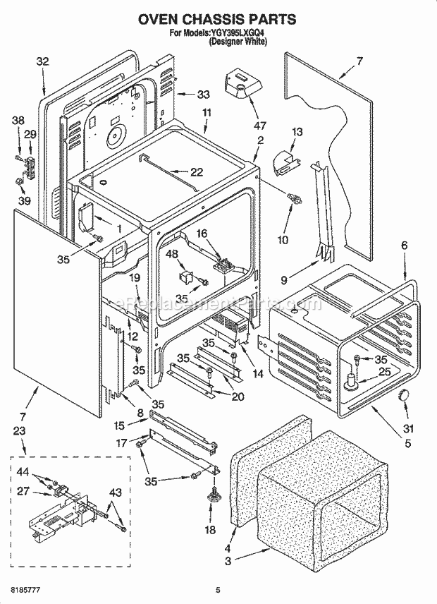 Whirlpool YGY395LXGQ4 Freestanding Electric Range Oven Chassis Parts Diagram