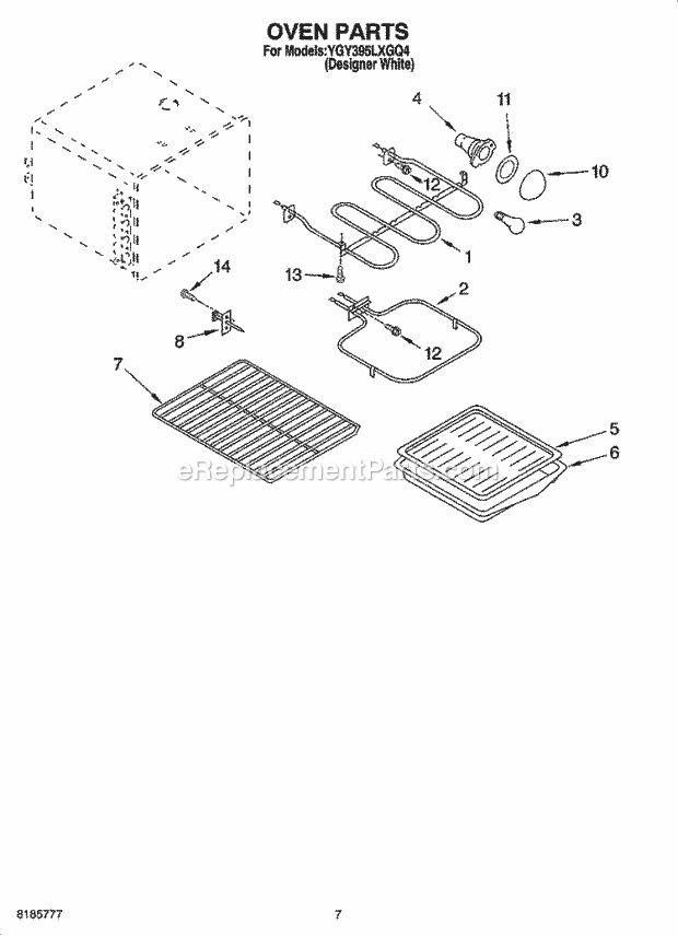 Whirlpool YGY395LXGQ4 Freestanding Electric Range Oven Parts, Miscellaneous Parts Diagram