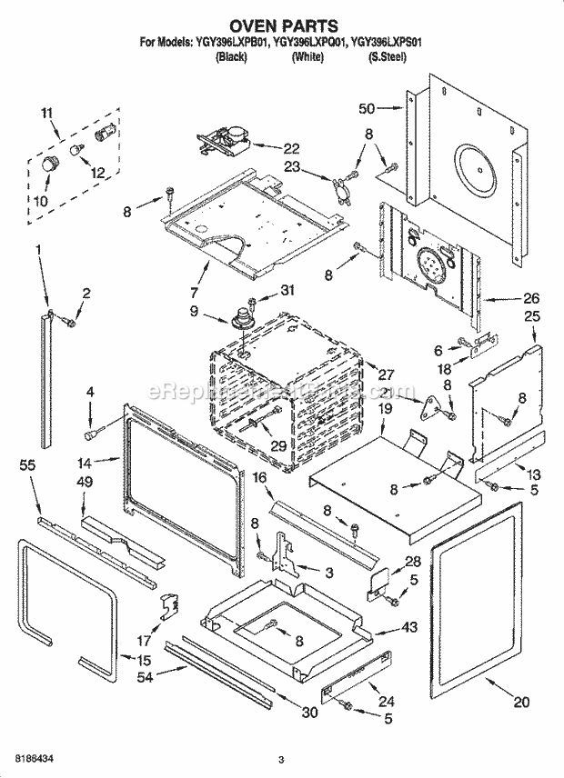 Whirlpool YGY396LXPB01 Electric Slide-in Range Oven Parts Diagram