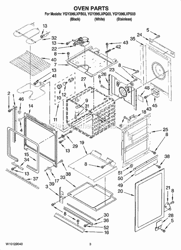 Whirlpool YGY396LXPB03 Electric Slide-in Range Oven Parts Diagram