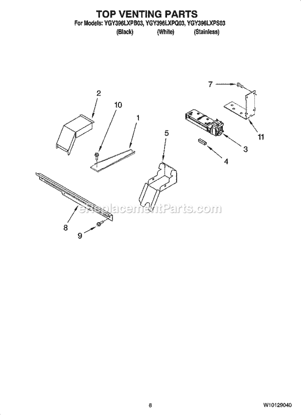 Whirlpool YGY396LXPB03 Electric Slide-in Range Top Venting Parts, Optional Parts (Not Included) Diagram