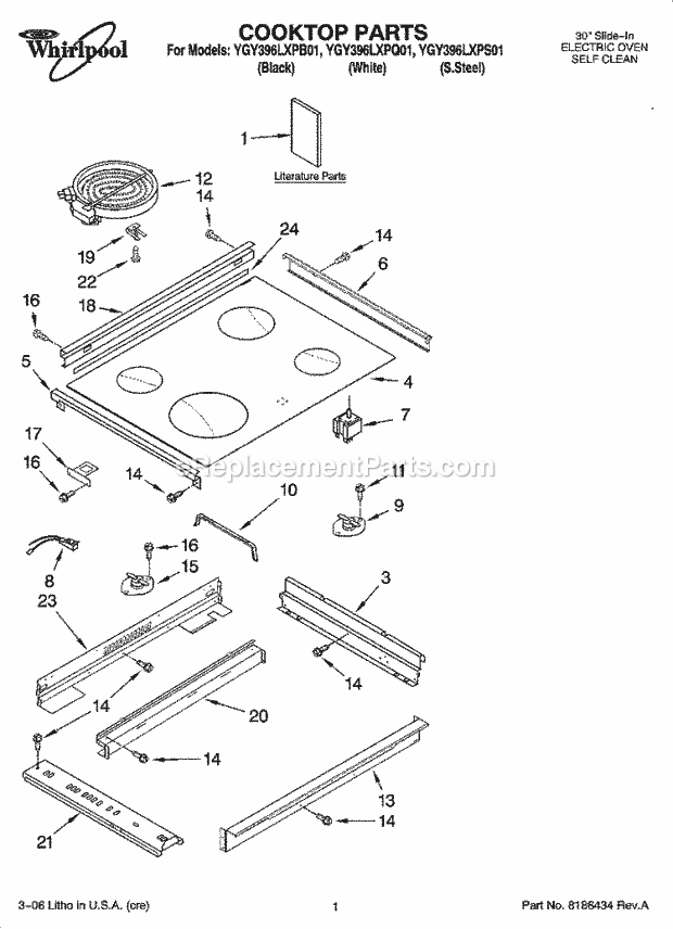 Whirlpool YGY396LXPQ01 Electric Slide-in Range Cooktop Parts Diagram