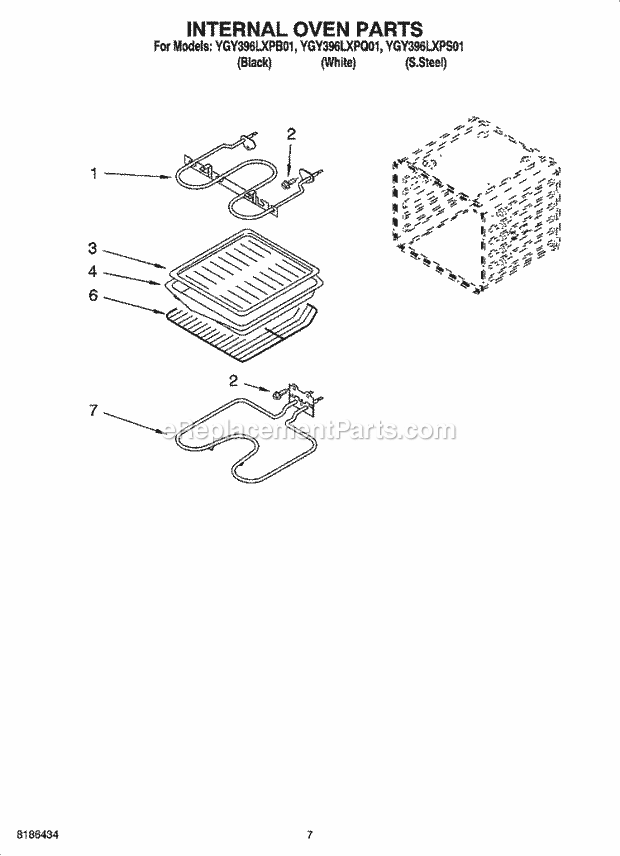 Whirlpool YGY396LXPQ01 Electric Slide-in Range Internal Oven Parts Diagram