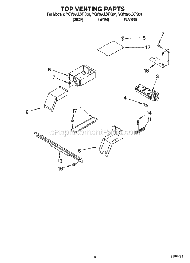 Whirlpool YGY396LXPQ01 Electric Slide-in Range Top Venting Parts, Optional Parts (Not Included) Diagram