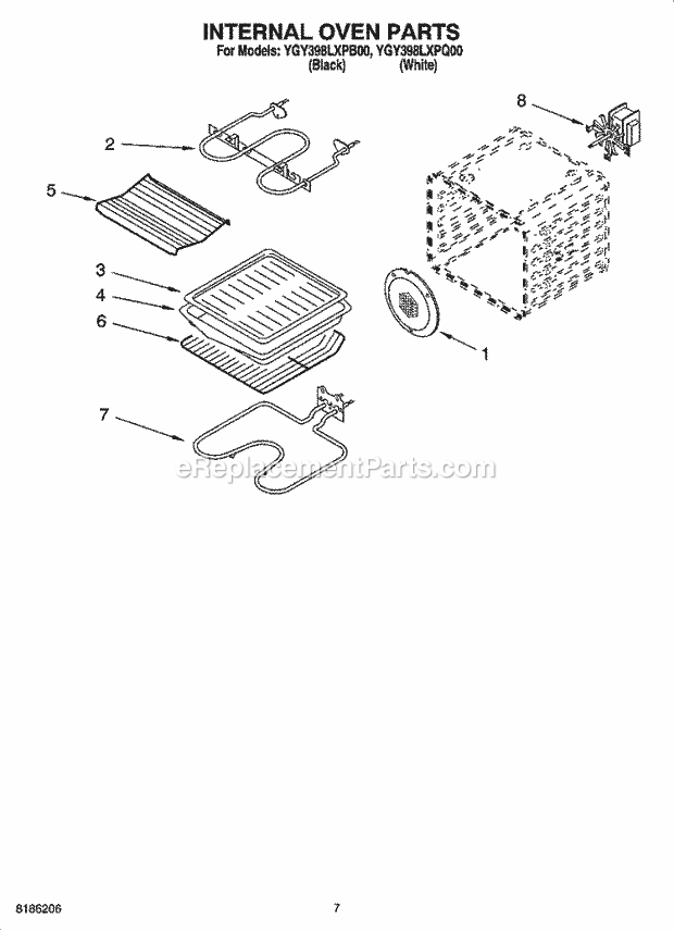 Whirlpool YGY398LXPB00 Electric Slide-in Range Internal Oven Parts Diagram