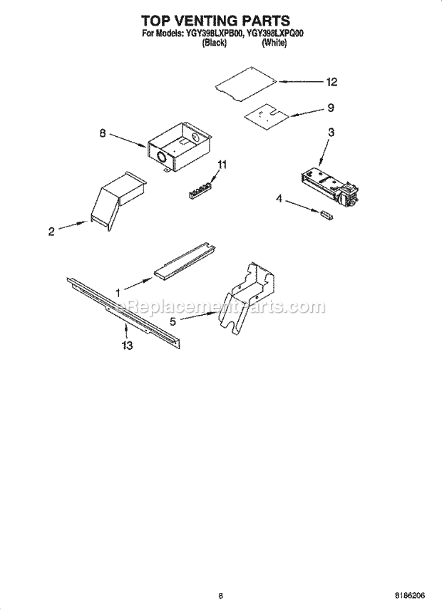 Whirlpool YGY398LXPB00 Electric Slide-in Range Top Venting Parts, Optional Parts (Not Included) Diagram