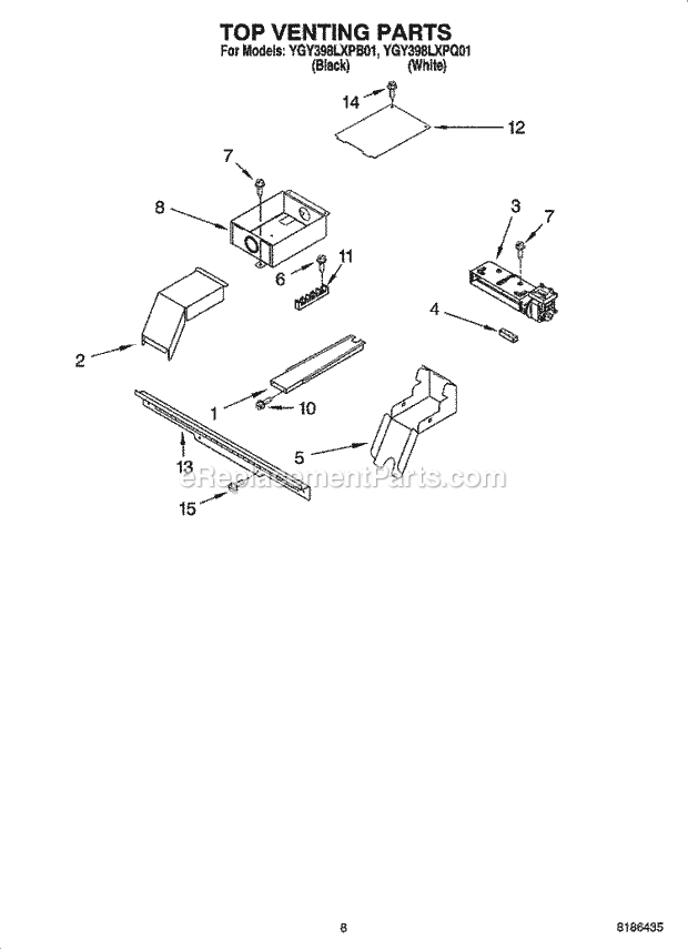 Whirlpool YGY398LXPB01 Electric Slide-in Range Top Venting Parts, Optional Parts (Not Included) Diagram