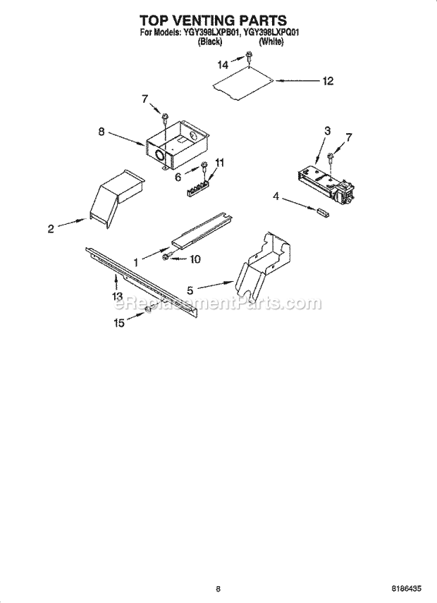 Whirlpool YGY398LXPQ01 Electric Slide-in Range Top Venting Parts, Optional Parts (Not Included) Diagram