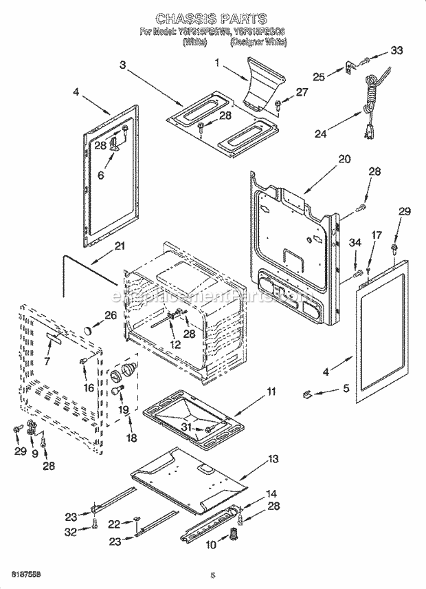 Whirlpool YSF315PEGQ6 Freestanding Gas Range Chassis Parts Diagram