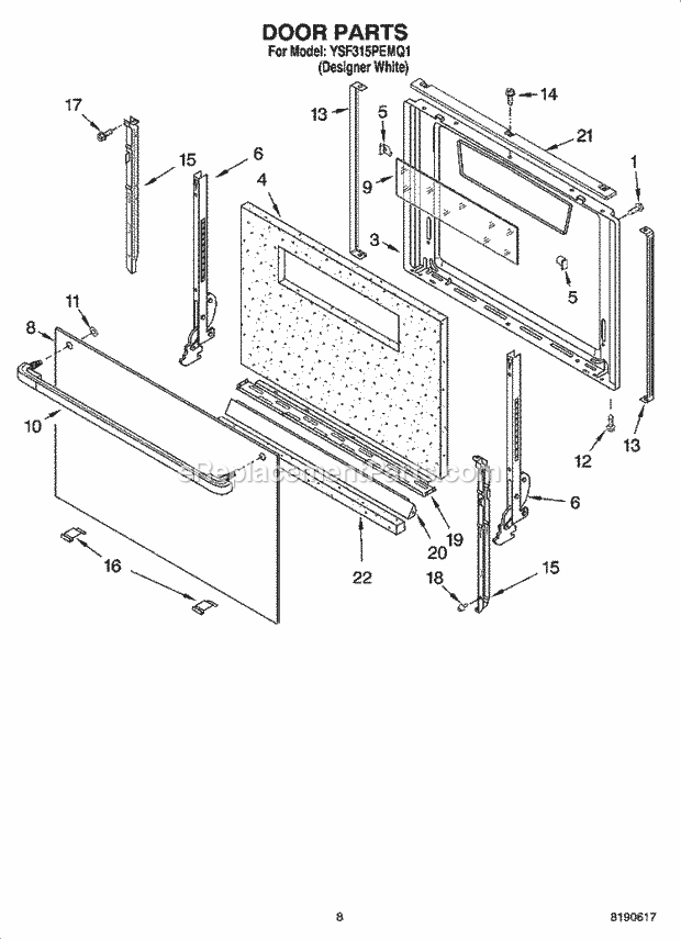 Whirlpool YSF315PEMQ1 Freestanding Gas Range Door Parts, Miscellaneous Parts Diagram