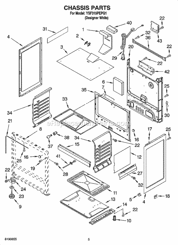 Whirlpool YSF315PEPQ1 Freestanding Gas Range Chassis Parts Diagram